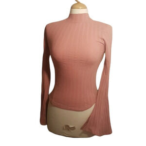 Free People  bell sleeve open back mockneck